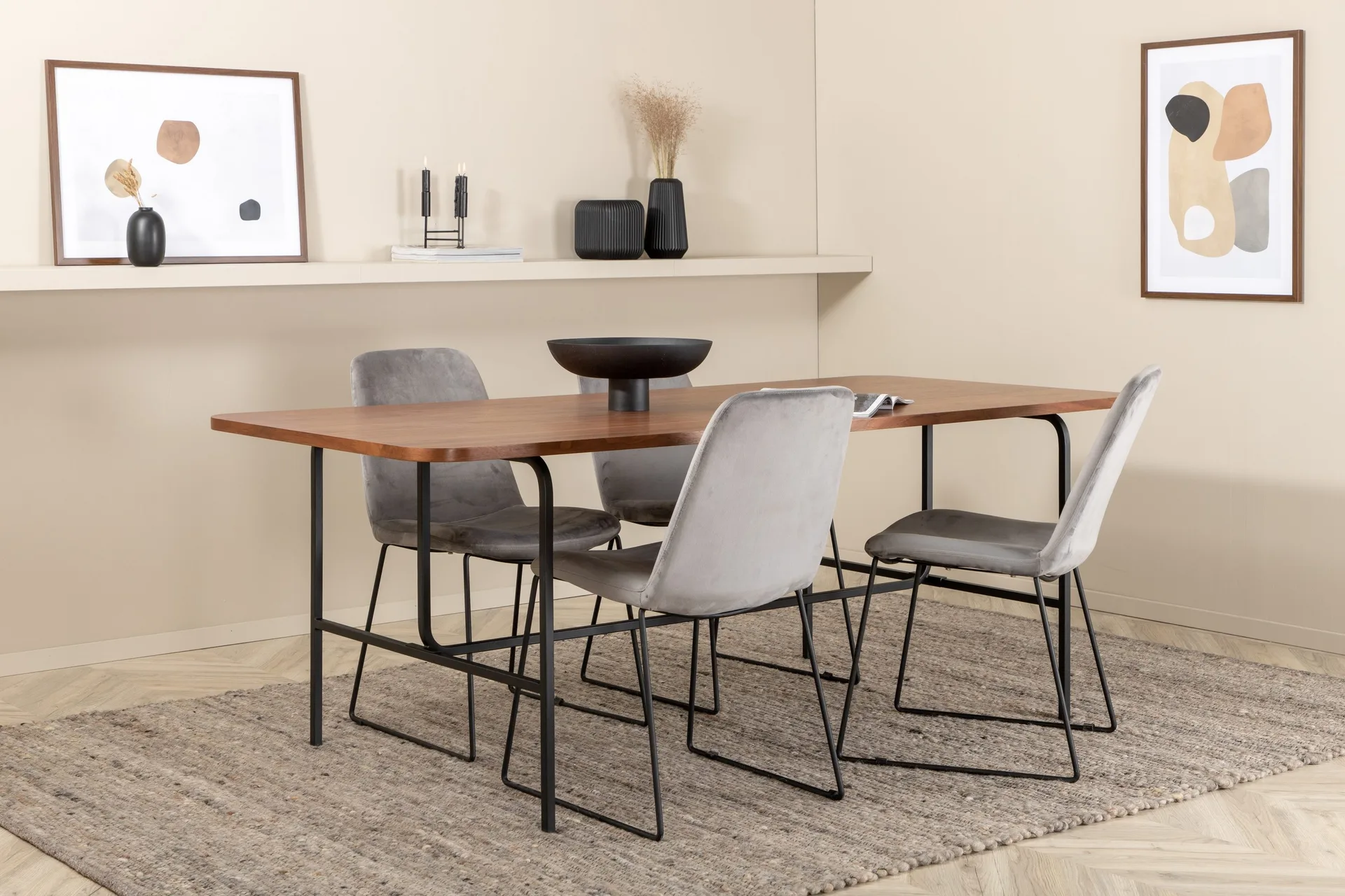 Unos Matgrupp 200 cm inkl 4 Jadraque&nbsp;Stolar - Valn&ouml;tsbrun/Svart/Gr&aring;